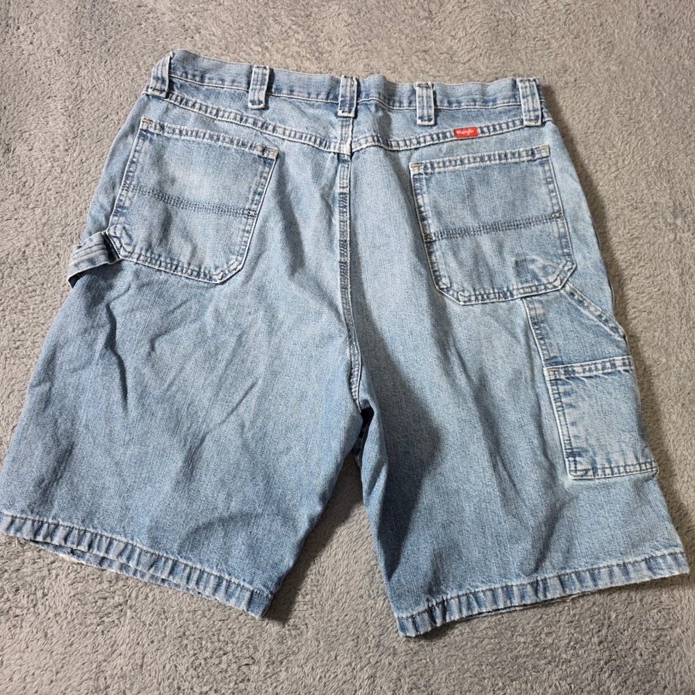 Wrangler Mens 38 Carpenter Shorts Light Blue Denim Relaxed Fit 64WC4AI
